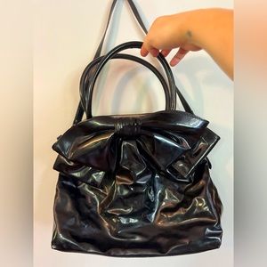 *VALENTINO GARAVANI Patent Black Bow Shoulder Bag.